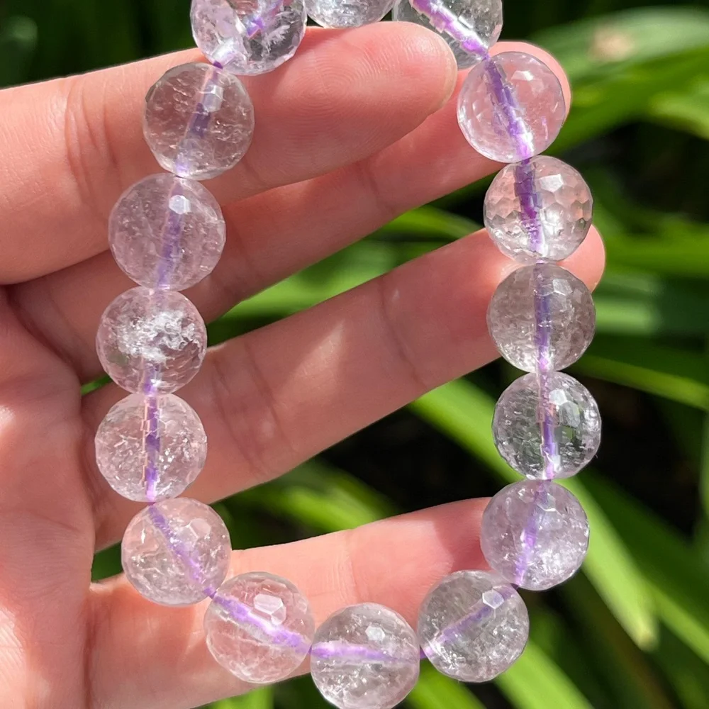 12mm stretchable faceted‎ purple amethyst bracelet 0064